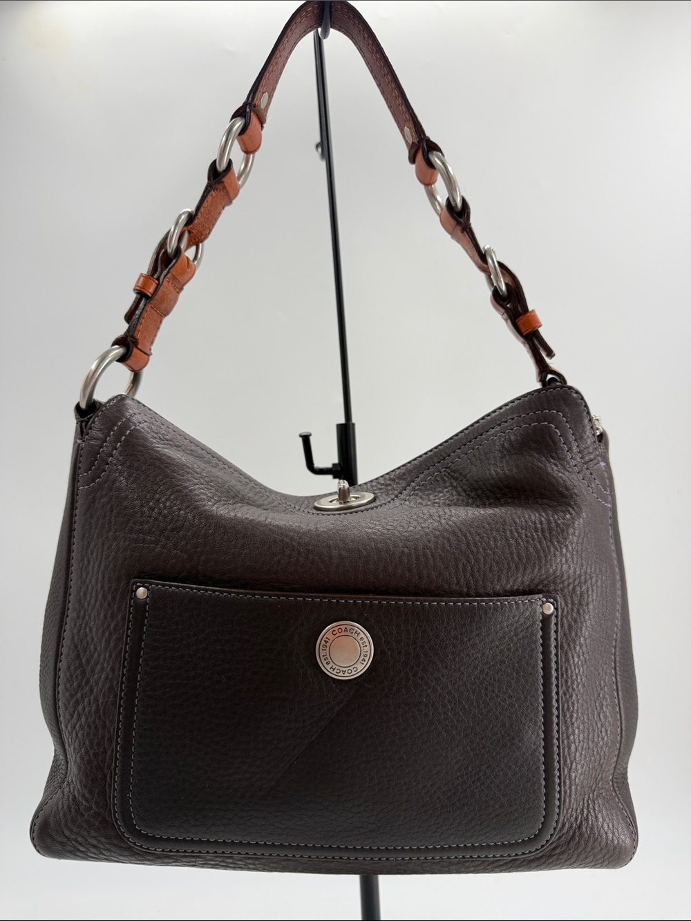 Coach Chelsea Pebbled Dark Brown Leather Hobo Shoulder Bag (Style No. 10131)